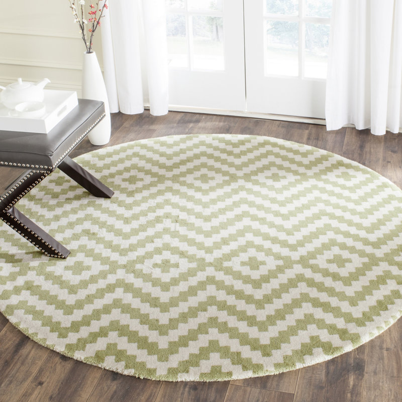 Deedgra Hand Tufted Wool Chevron Rug, Round 6'