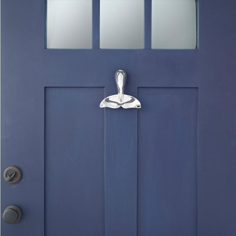 Humpback Whale Tail Door Knocker, Nickel Silver