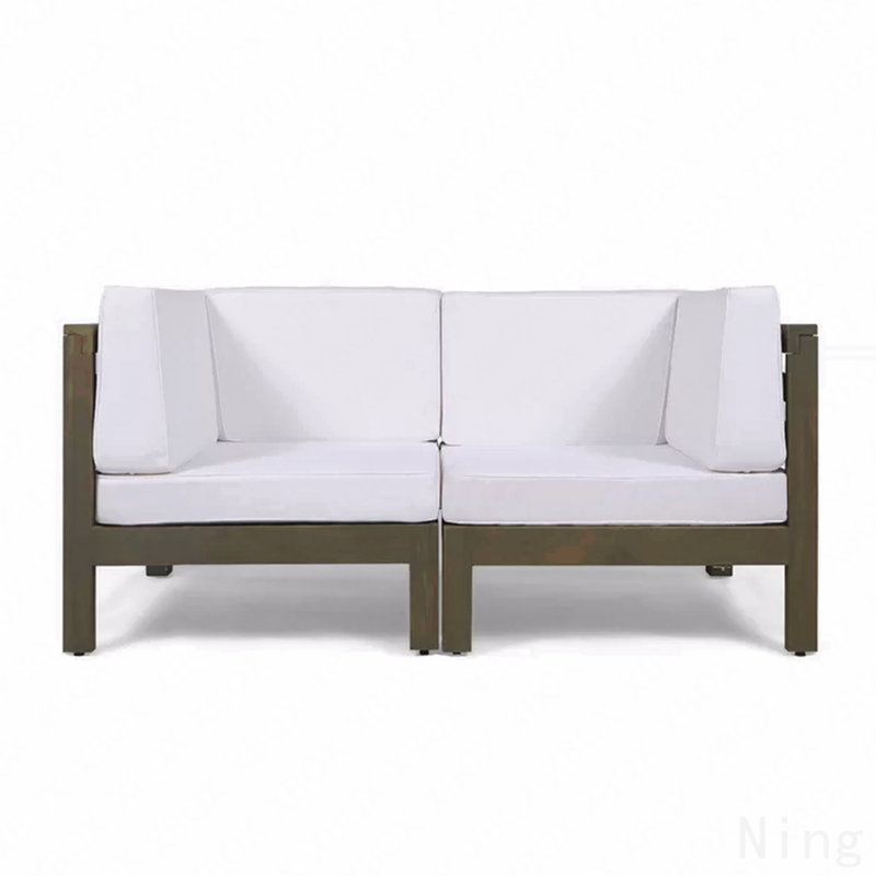Causeuse à dossier en X, blanc, Coussin blanc / cadre brun foncé