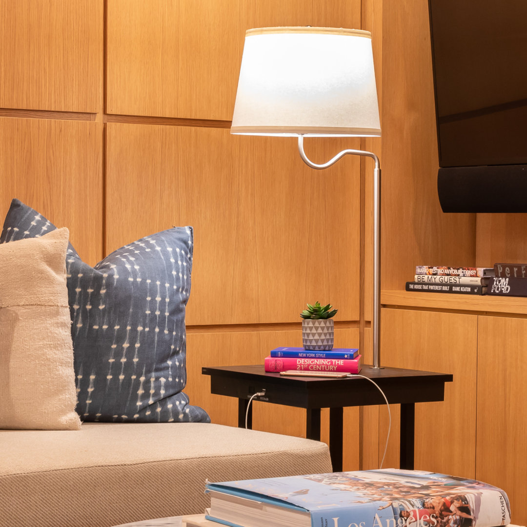 Madison 56 in. Modern LED Bedside Table Lamp with Fabric Drum Shade and Built-In USB Port Brightech