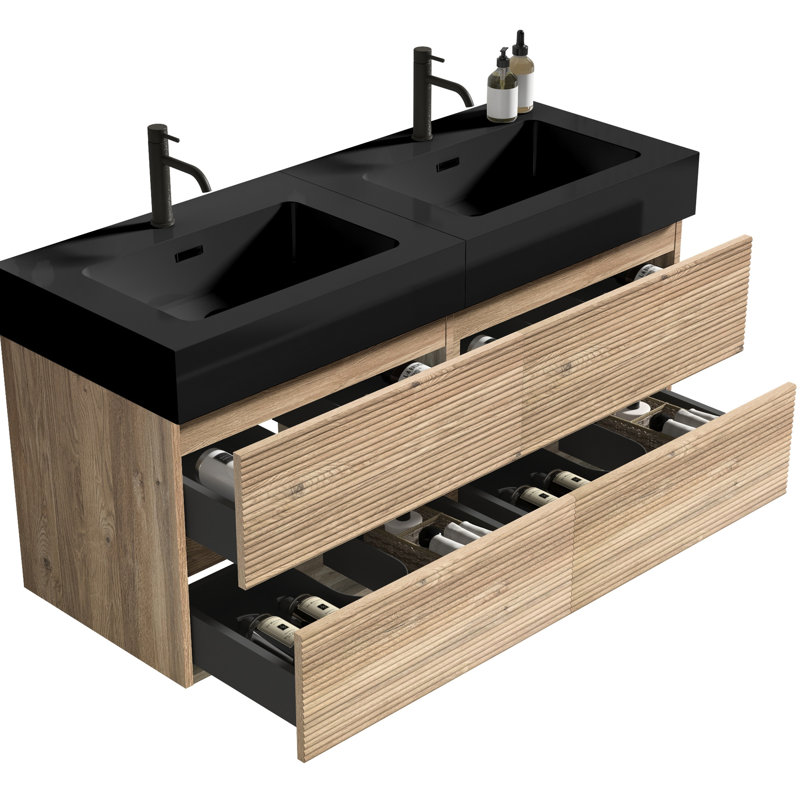 Single Bathroom Vanity with @Solid + Manufactured Top, 48", Noir