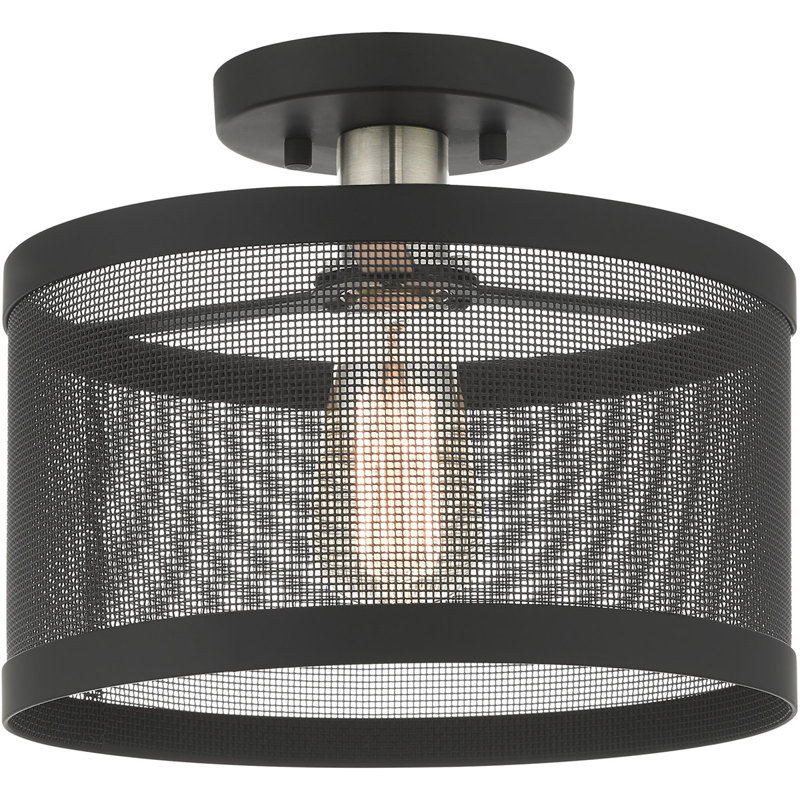 1 Light Semi Flush mount ceiling light fixture with Stainless Mesh Shade, Black