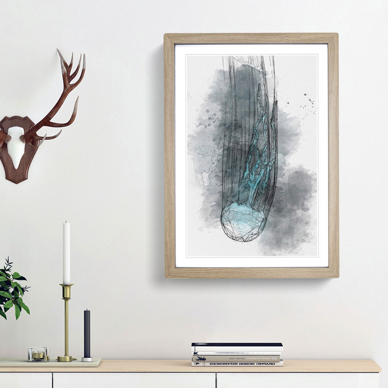 Neon Blue Jellyfish Abstract Art - Framed Print, Oak Framed, 48cm H x 36cm W x 2cm D