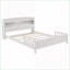 Lit plateforme double en bois de pin avec tête de lit bibliothèque, capteur de mouvement à DEL, aucun sommier nécessaire, blanc-423269614