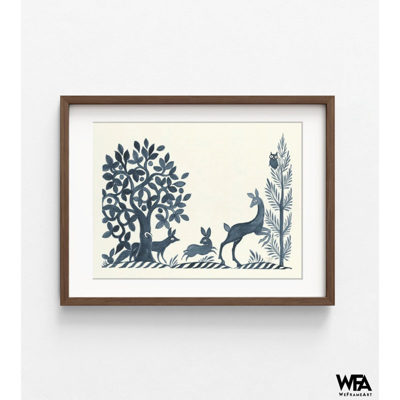 «Forest Friends», art mural, H 30 po x l 40 po, Encadrement brun, Blanc