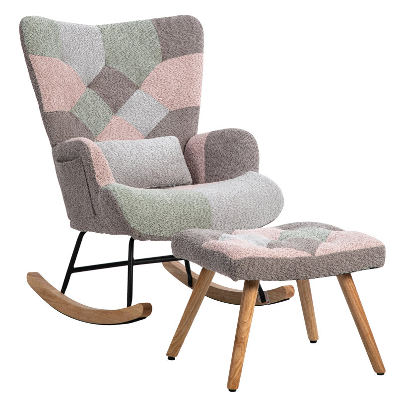 Upholstered Fabric Rocker & Glider With Footstool, Mix