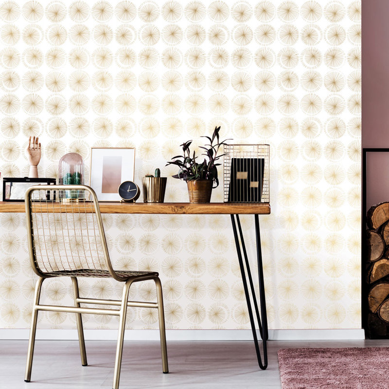 Irvin 33' L x 20.5" W Peel and Stick Wallpaper Roll, White/Gold
