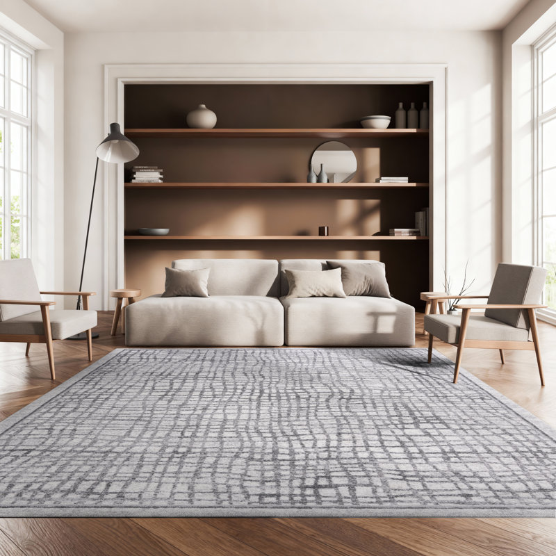 Bethlyn Geometric Ivory/Silver Area Rug, Rectangle 8' x 10'