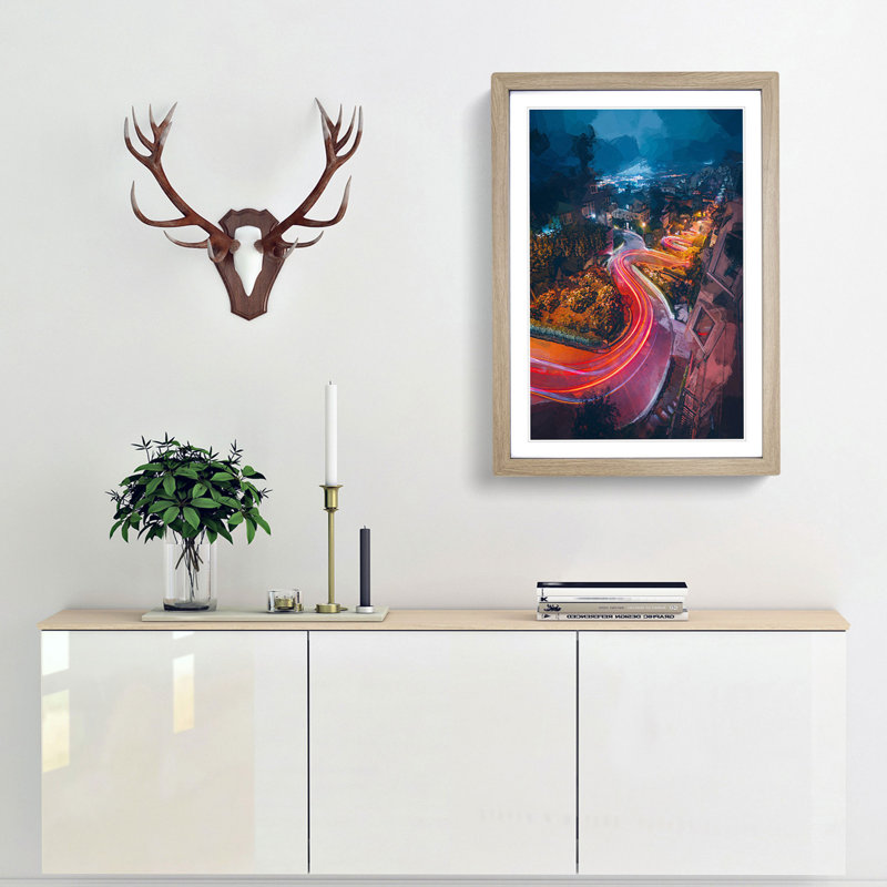 Top of Lombard Street in San Francisco in Abstract - Picture Frame Graphic Art Print, Oak, 91cm H x 60cm W x 2cm D