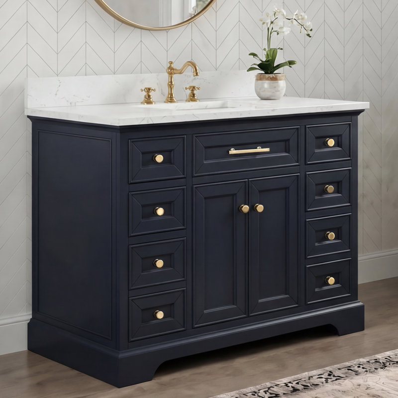 Thompson 42" W Single Bathroom Vanity, Indigo Blue/Brushed Gold