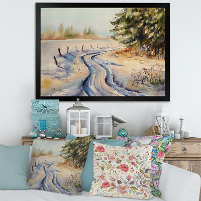 «Snowy Winter Forest Landscape Country Road in Snow», peinture sur toile