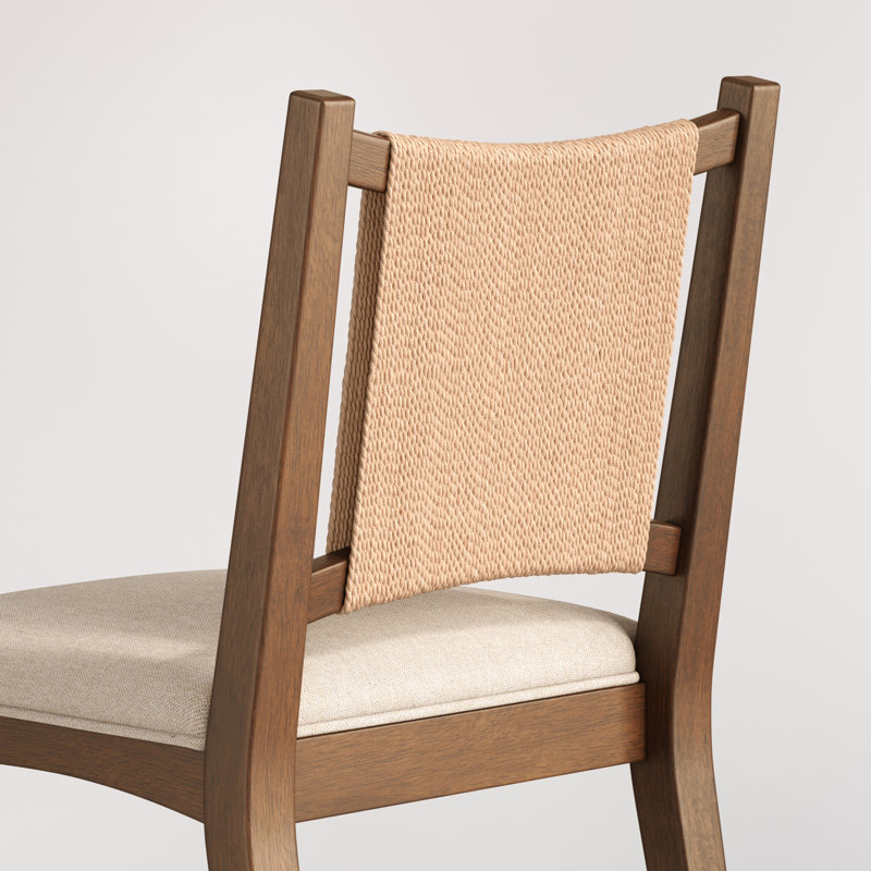 Lot de 6 chaises de salle à manger rembourrées brun foncé avec dossier en jonc de mer et siège en lin, 6, Marron foncé