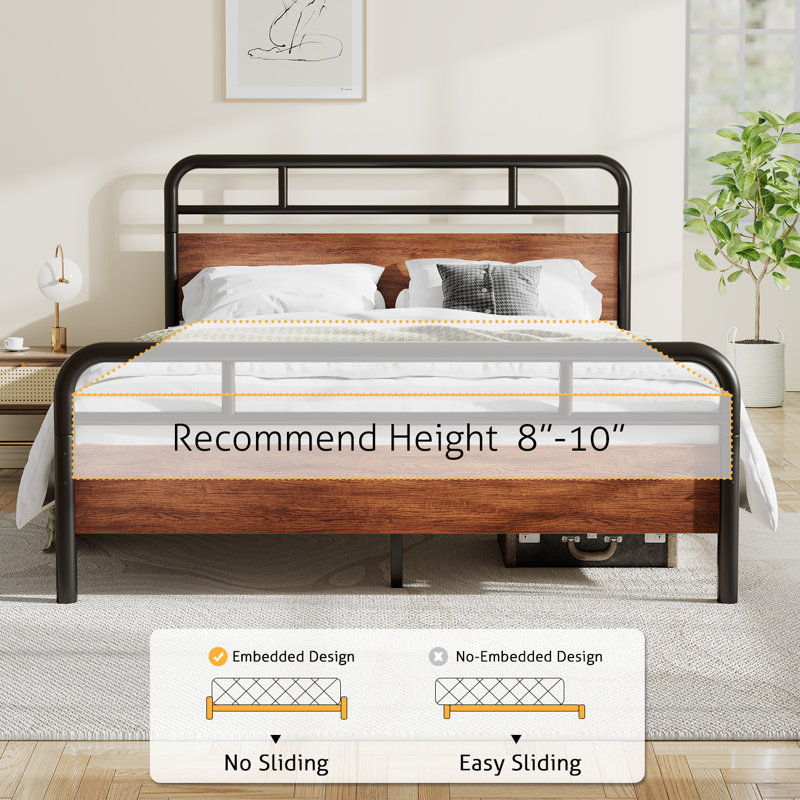 Dejania Metal Platform Bed Frame with Wooden Headboard and Footboard, Full / Double, Light Brown