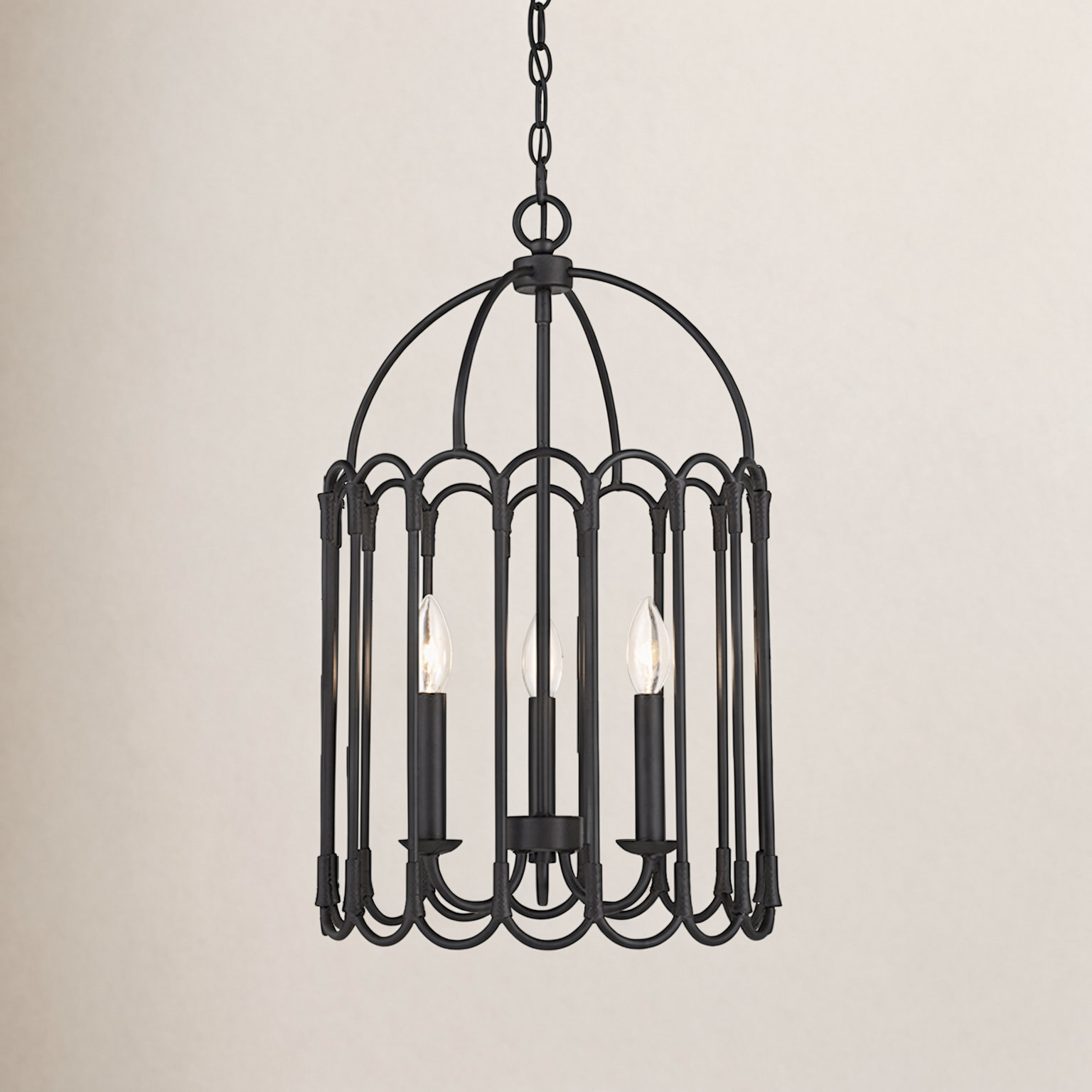 Argente Wrought Iron 3-Light Chandelier, Matte Black