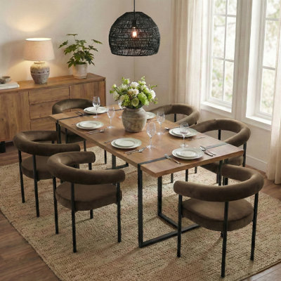 Ensemble de table de salle à manger 7 pièces avec chaises rembourrées en velours