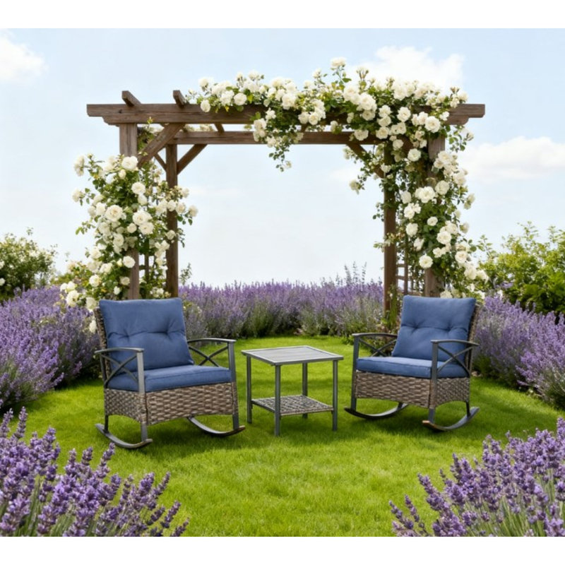 Comfortable Patio Dining Sets With Durable Wicker, Dark Blue Cushions For Enjoyment