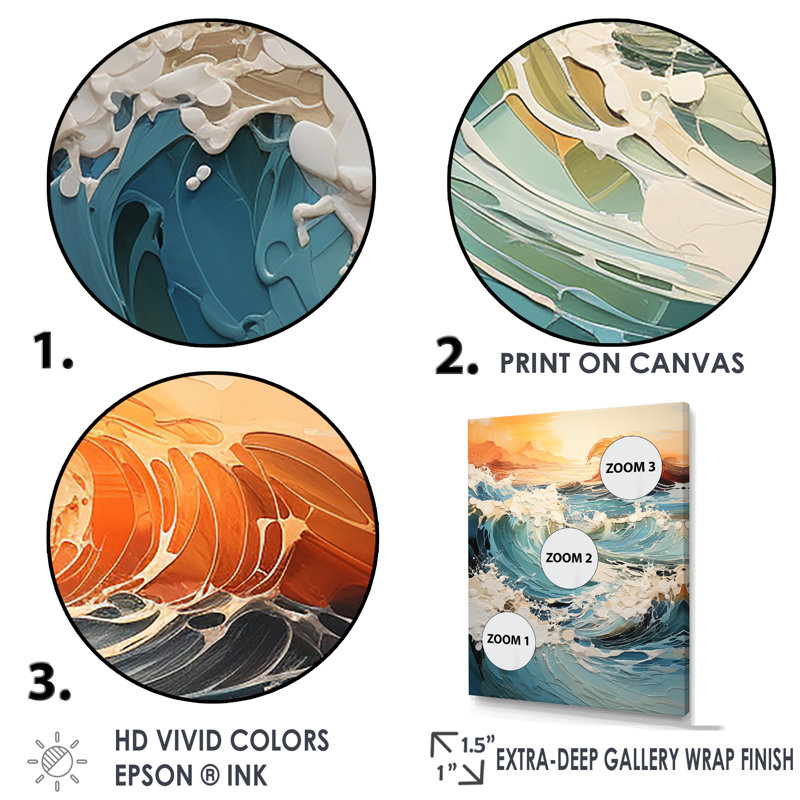 Teal Waves Fight II - Nautique et plage, reproduction d'art sur toile, H 20 po x l 12 po x P 1 po, Cadre flottant blanc