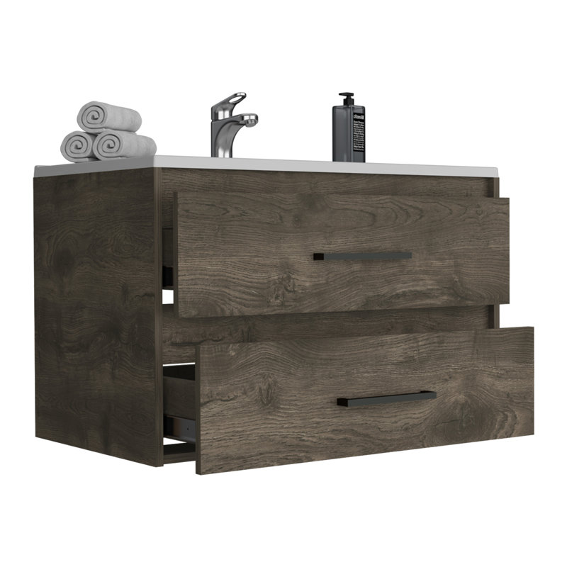 2 lavabos de salle de bain - brun foncé / blanc, option de conception moderne avec 2 tiroirs, luminaire brun / blanc peu encombrant