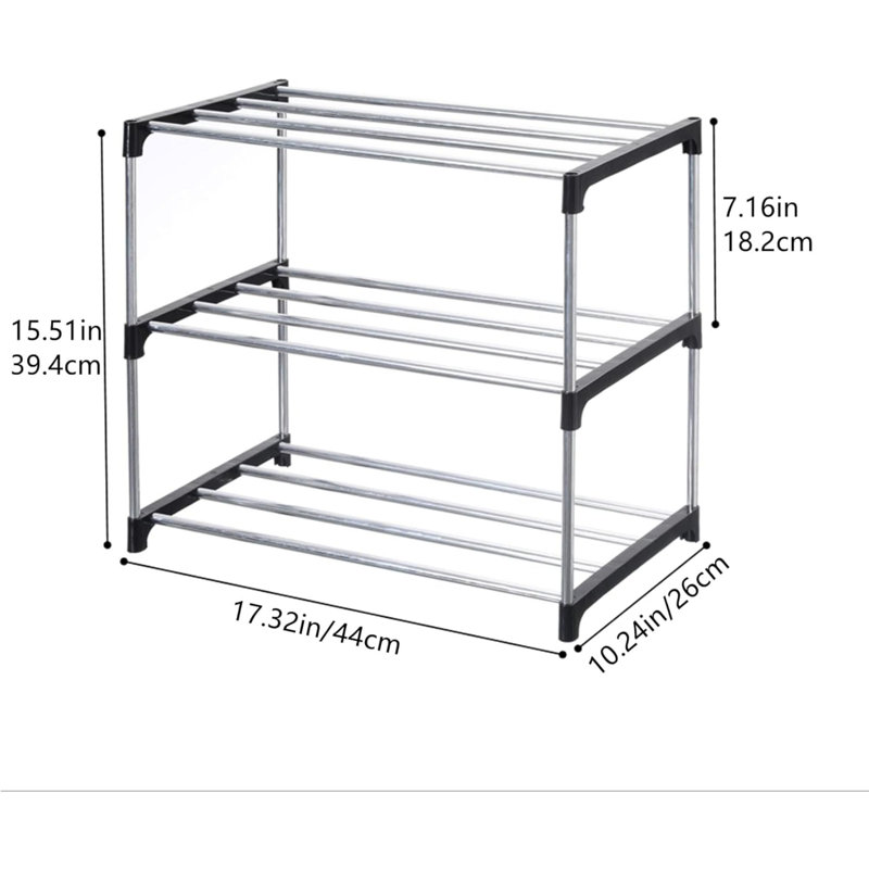 6 Pair Shoe Rack, Stainless Steel/Black