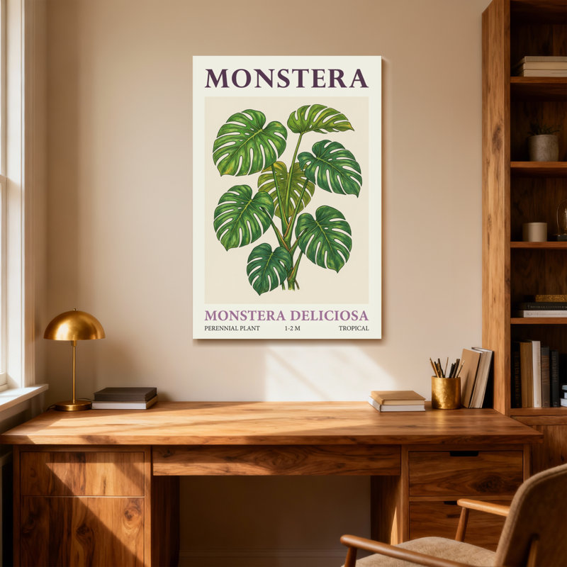 Plantes et fleurs motif de feuilles tropicales Monstera Deliciosa, H 36 po x l 24 po