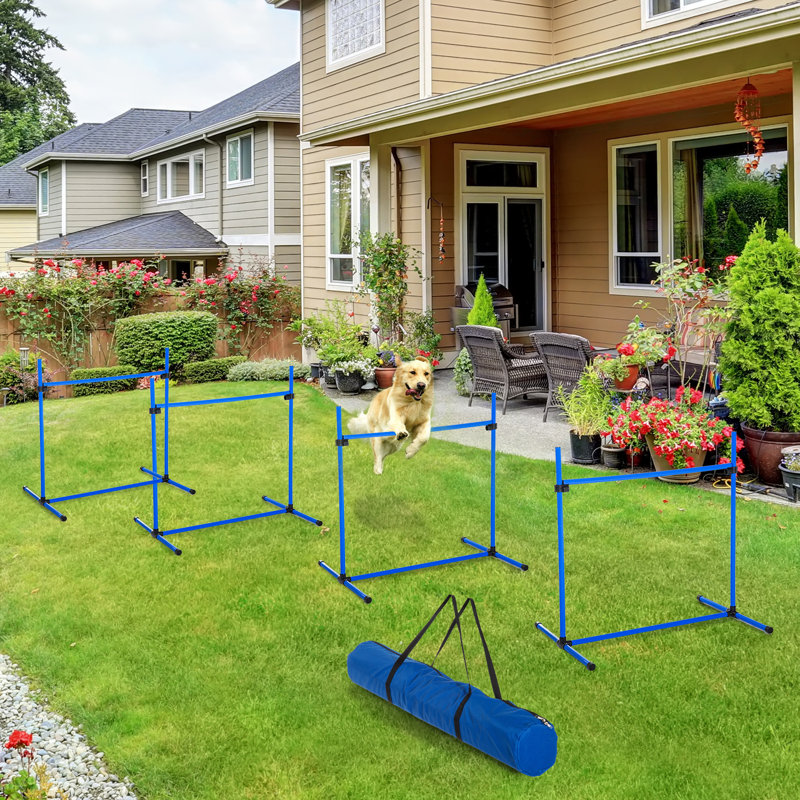 Blue Adjustable Dog Agility Training Jump Bar Set with Carry Bag