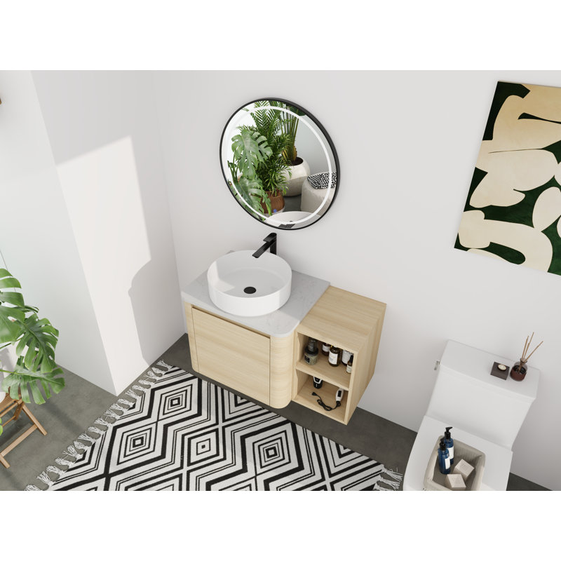 Ensemble de meuble-lavabo mural 36 po - 5 options de lavabo de couleur (motifs blanc / noir / marbre) avec tablette de rangement ouverte
