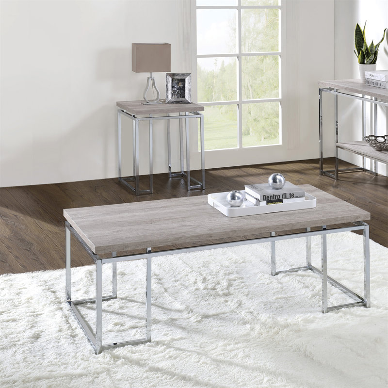 Table de bout en chêne naturel et chrome avec base en métal
