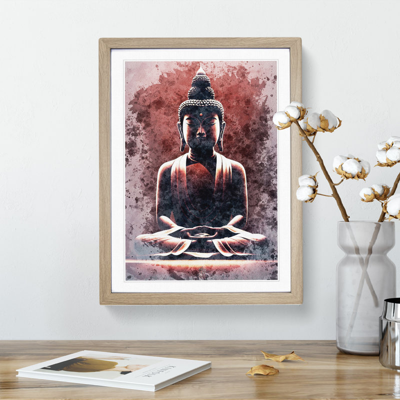 Virtuous Buddha - Wall Art, 36cm H x 27cm W, Oak Framed, White