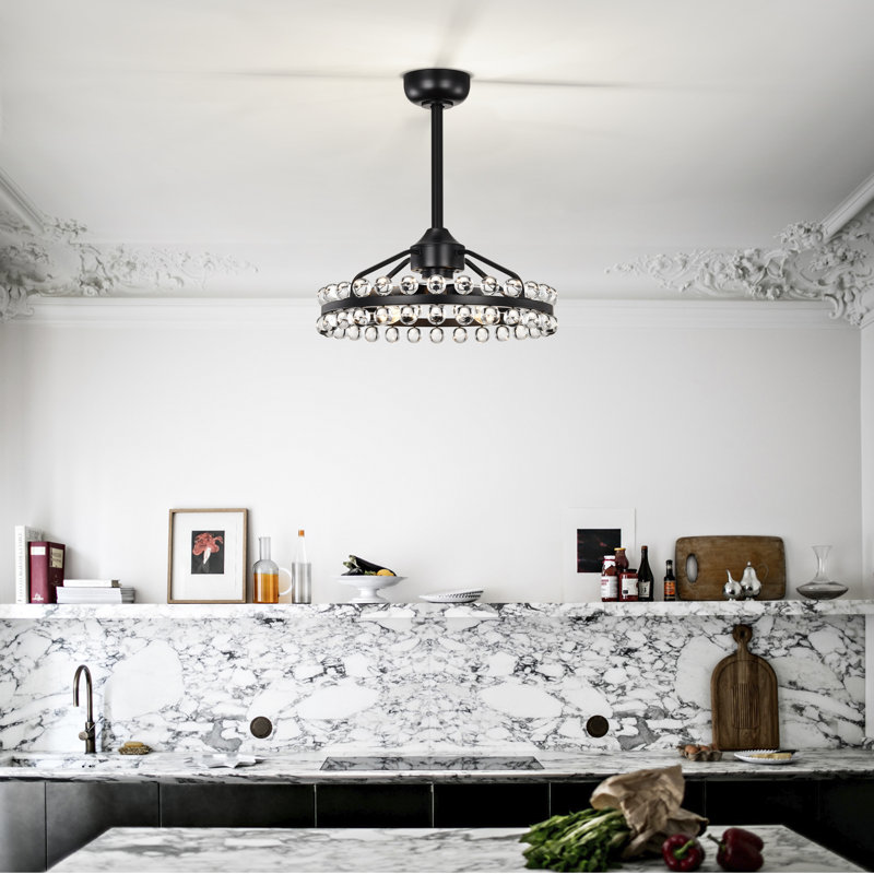 Jackeline 20.8'' 7 - Blade Crystal Ceiling Fan with Remote and Light Kit, Matte Black