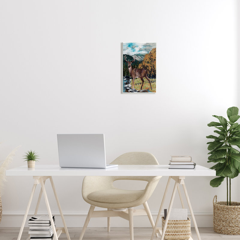 Cerf sauvage rustique - Peinture, H 15 po x l 10 po x P 0,5 po, Bois