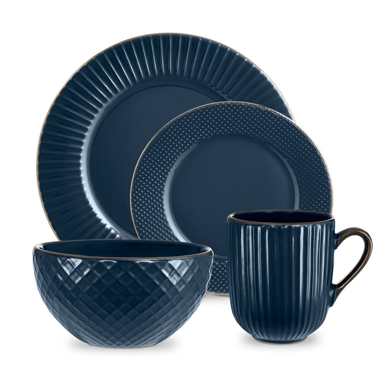 16 Piece Stoneware Dinnerware Set - Service for 4, Midnight Blue