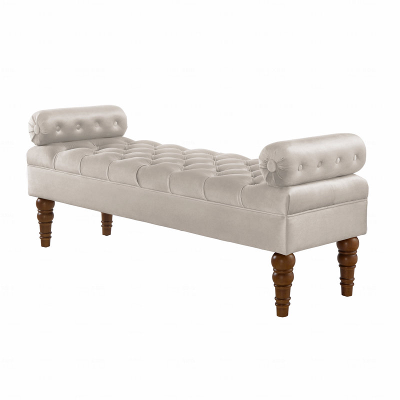 Velvet Fabric Upholstered Long Bed Bench For Bedroom,Upholstered Design Window Bench With Tufted Button,Entryway Bench,Bolster Bench