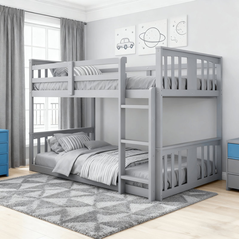 Twin Size Solid Wood Low Bunk Bed, White