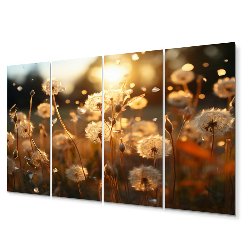 Sunset Dandelion Field V - Ensemble de décoration murale floral en métal