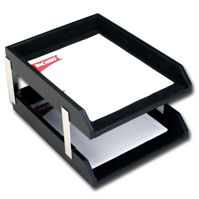 Plateau à double lettre en cuir avec poteaux, H 8,5 po x l 10,25 po x P 15 po, Argent