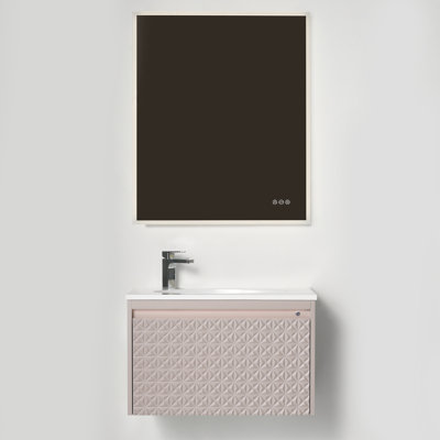 Meuble-lavabo flottant 30 po avec lavabo - Armoire murale en bois avec lumières DEL, panneau de tiroir 3D, rangement à fermeture en douceur et cuve en acrylique