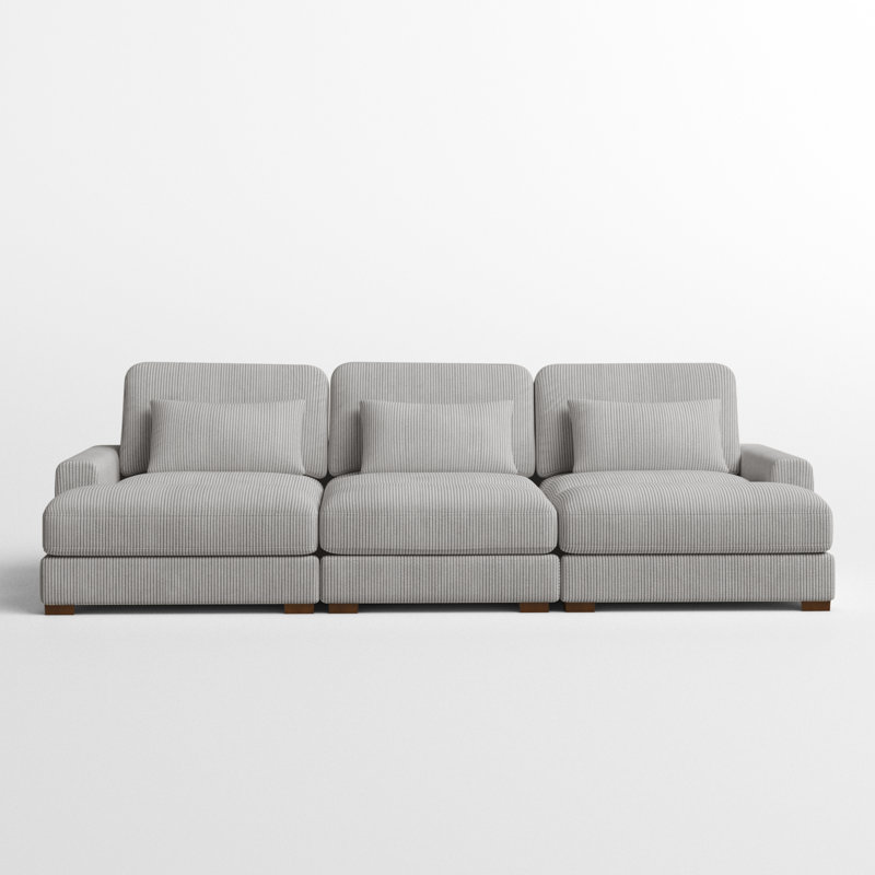 Antravian 127.5'' Corduroy Sofa, Light Gray Corduroy