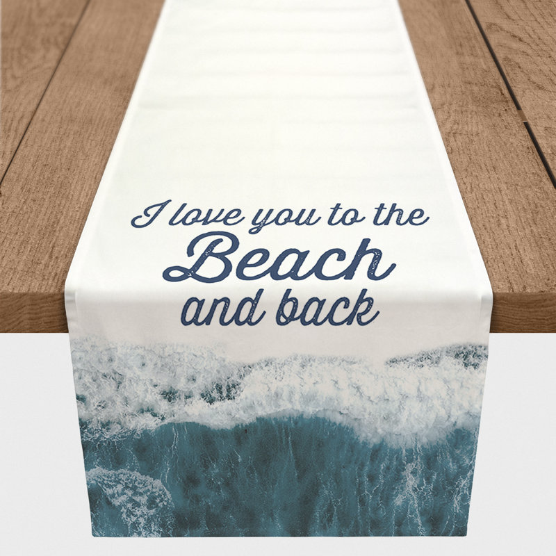Wave Beach And Back Coral Table Runner, 72" x 16", 1, Navy