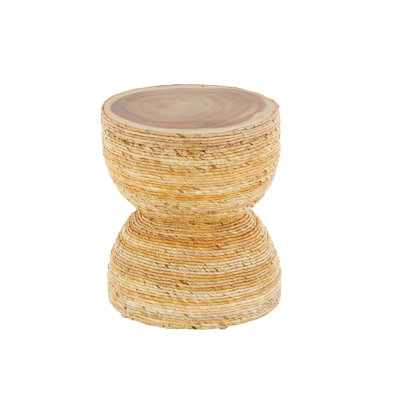 Kai Cole And Grey Banana Leaf Handmade Woven Side End Light Brown Accent Table With Wooden Tabletop by Ebern Designs