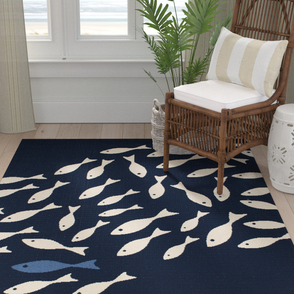 Beachcrest Home™ Ayden Nautical Navy/Ivory Indoor/Outdoor Area Rug ...
