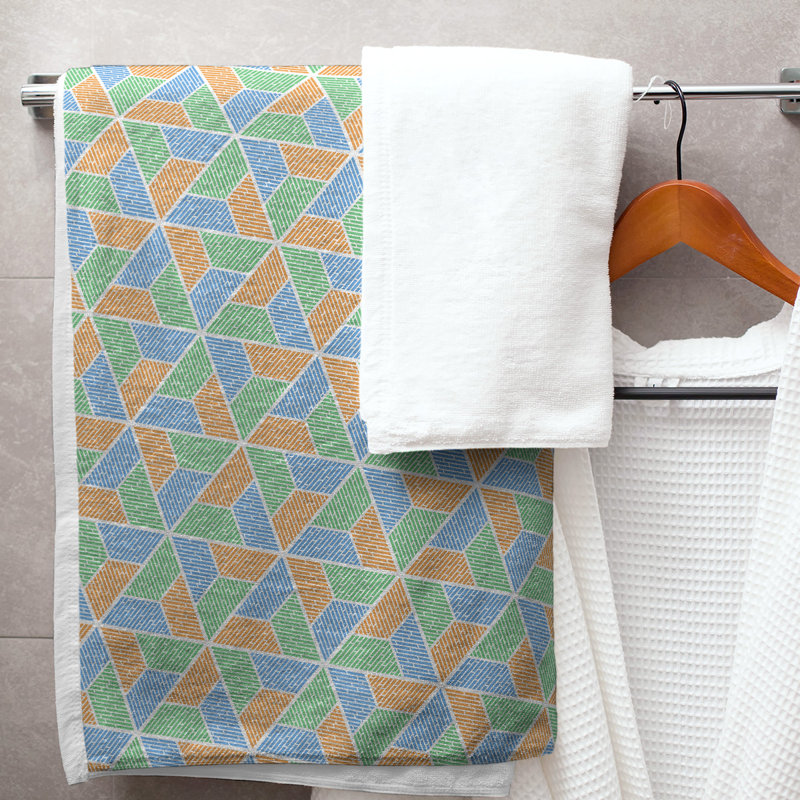 Serviette de bain trapézoïde, Vert/bleu/orange
