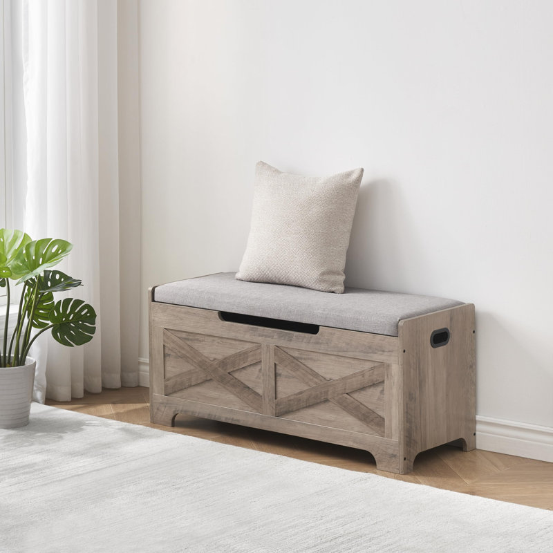 Coffre de rangement, coffre en bois avec charnière de sécurité et plateau relevable, banc de rangement pour entrée, chambre à coucher, salon, assemblage facile