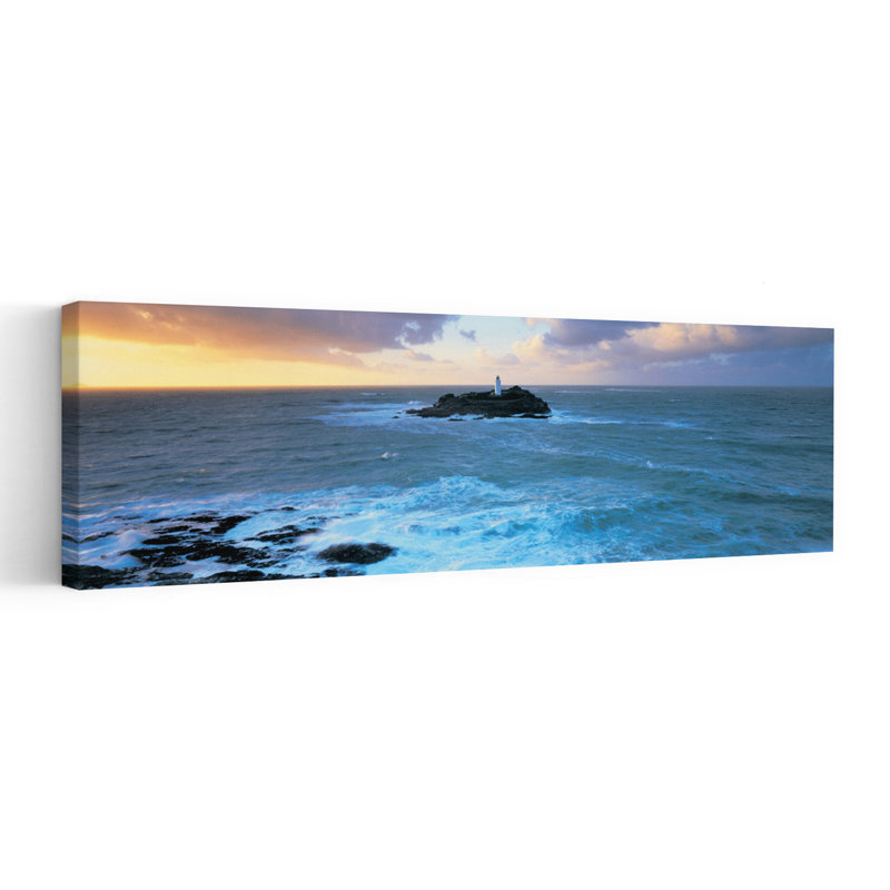 Lighthouse On An Island Godvery Lighthouse Hayle Cornwall England by Peter Adams - Wrapped Canvas Panoramic Print