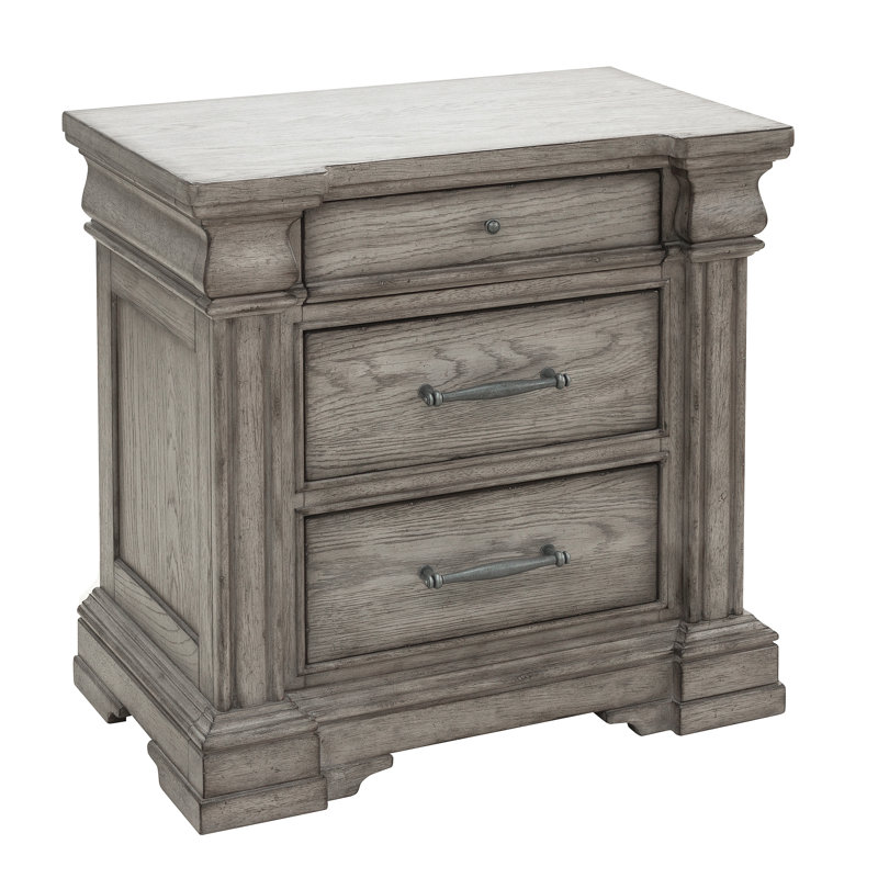 Jahanna 3 Drawer Nightstand with USB, Gray