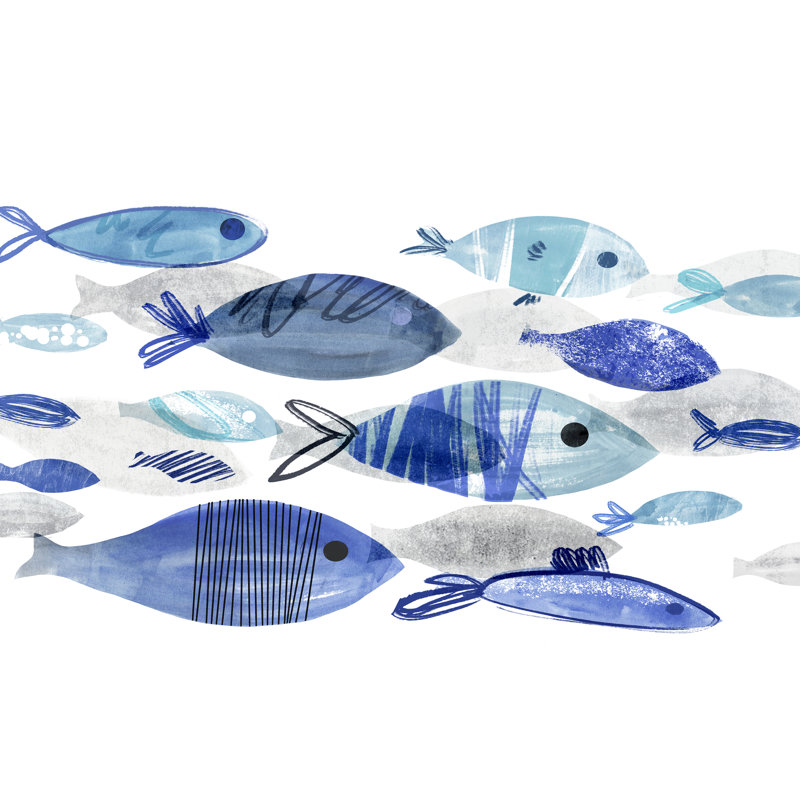 Fish Parade I - Wrapped Canvas Painting, 61cm H x 91cm W, Black Floater Framed