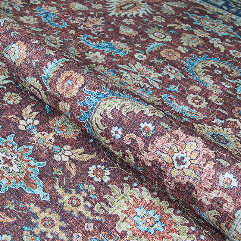 Tapis de cabernet/bleu intérieur tissé à la machine en polyester kerman Hallsville, 5 pi x 8 pi