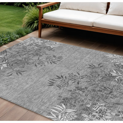Tapis intérieur lavable floral anthracite 10 pi x 14 pi