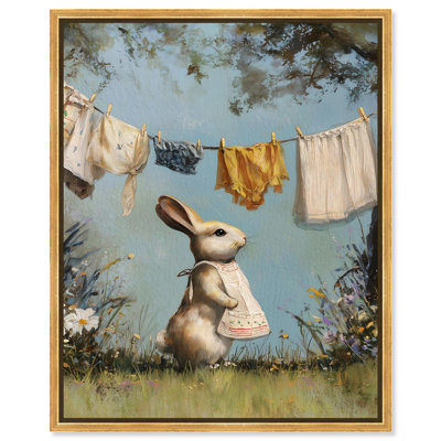 «Bunny's Laundry Day I», impression sur toile de Pâques par Art Remedy, cadre doré, 20 x 24
