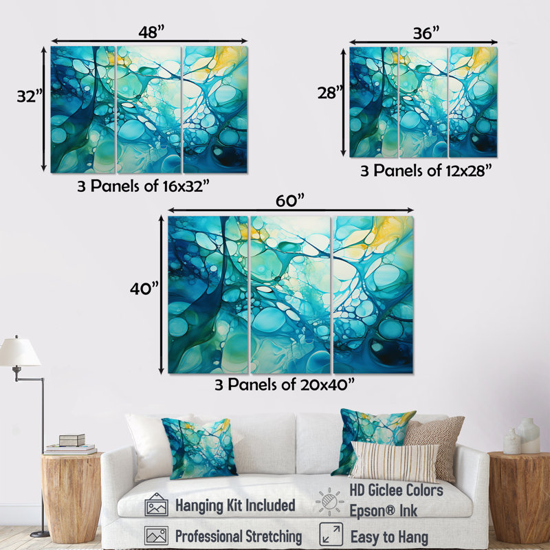 «Green and Yellow Gleaming Ink III - Abstract Collages», art mural, H 28 po x l 36 po x P 1 po, Toile tendue