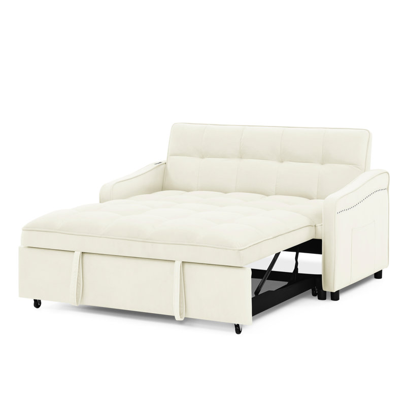 Canapé en velours beige avec lit escamotable, dossier réglable, prise de charge pour tout type de canapé-lit, charge, tissu
